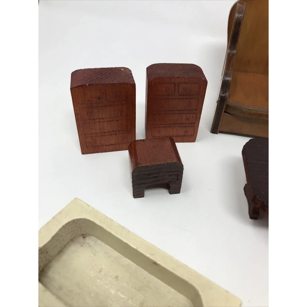 VINTAGE WOODEN DOLL HOUSE Furniture‎ Living Room Bedroom Kitchen